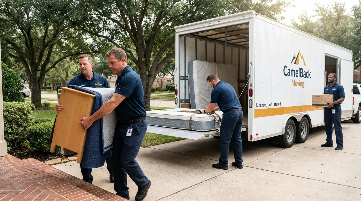 Crew loading residential truck for cross-state move from Pierre, SD