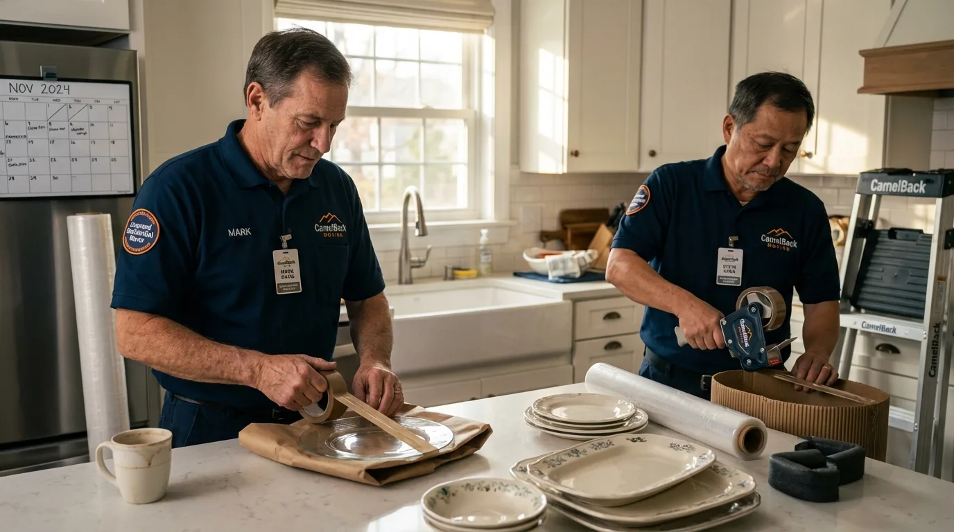 Professional crew packing kitchen dishware in Pierre, SD